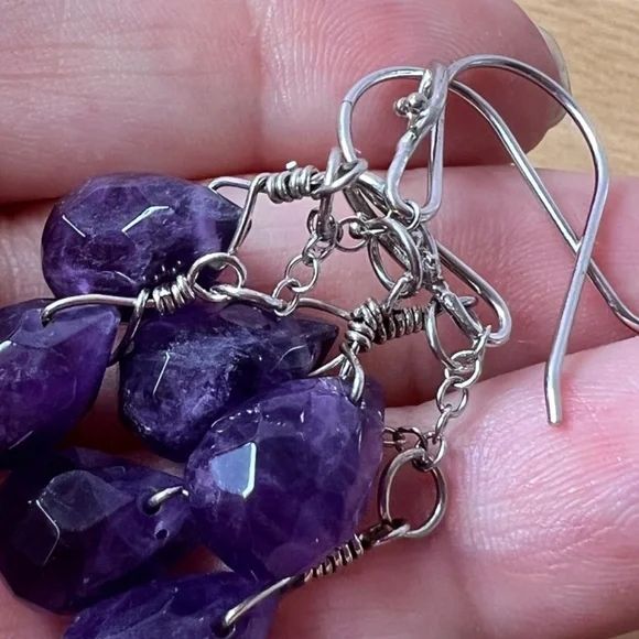 VINTAGE STERLING SILVER PURPLE AMETHYST DANGLE DROP EARRINGS 925 STERLING SILVER